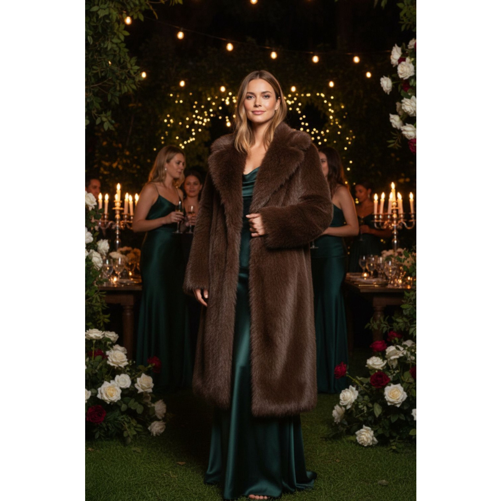 Brown Faux Fur Long Coat